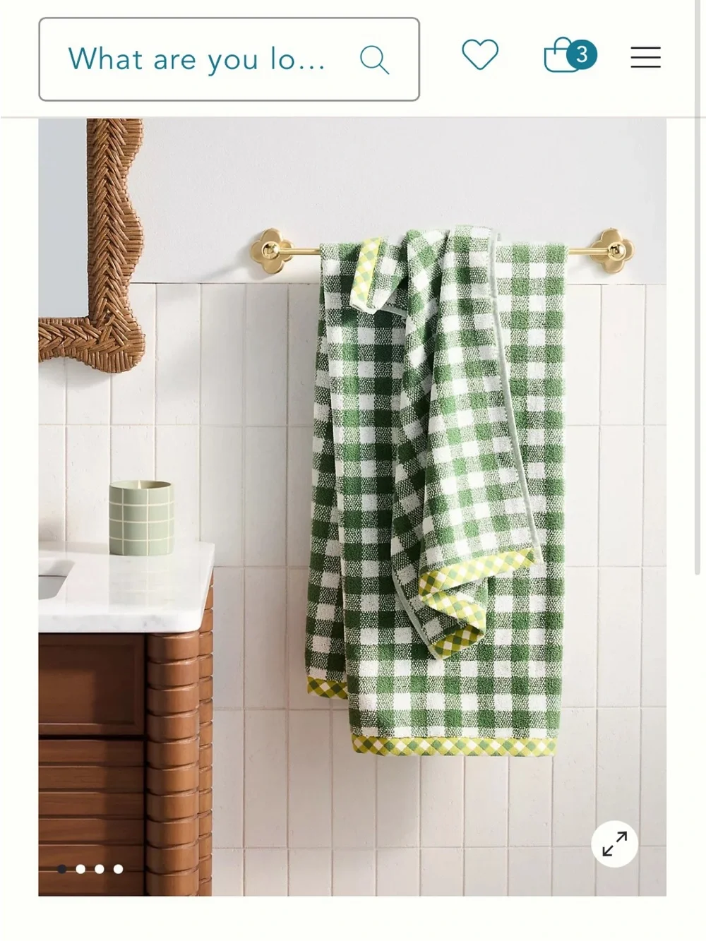 Anthropologie Green and White Gingham Bath Towels